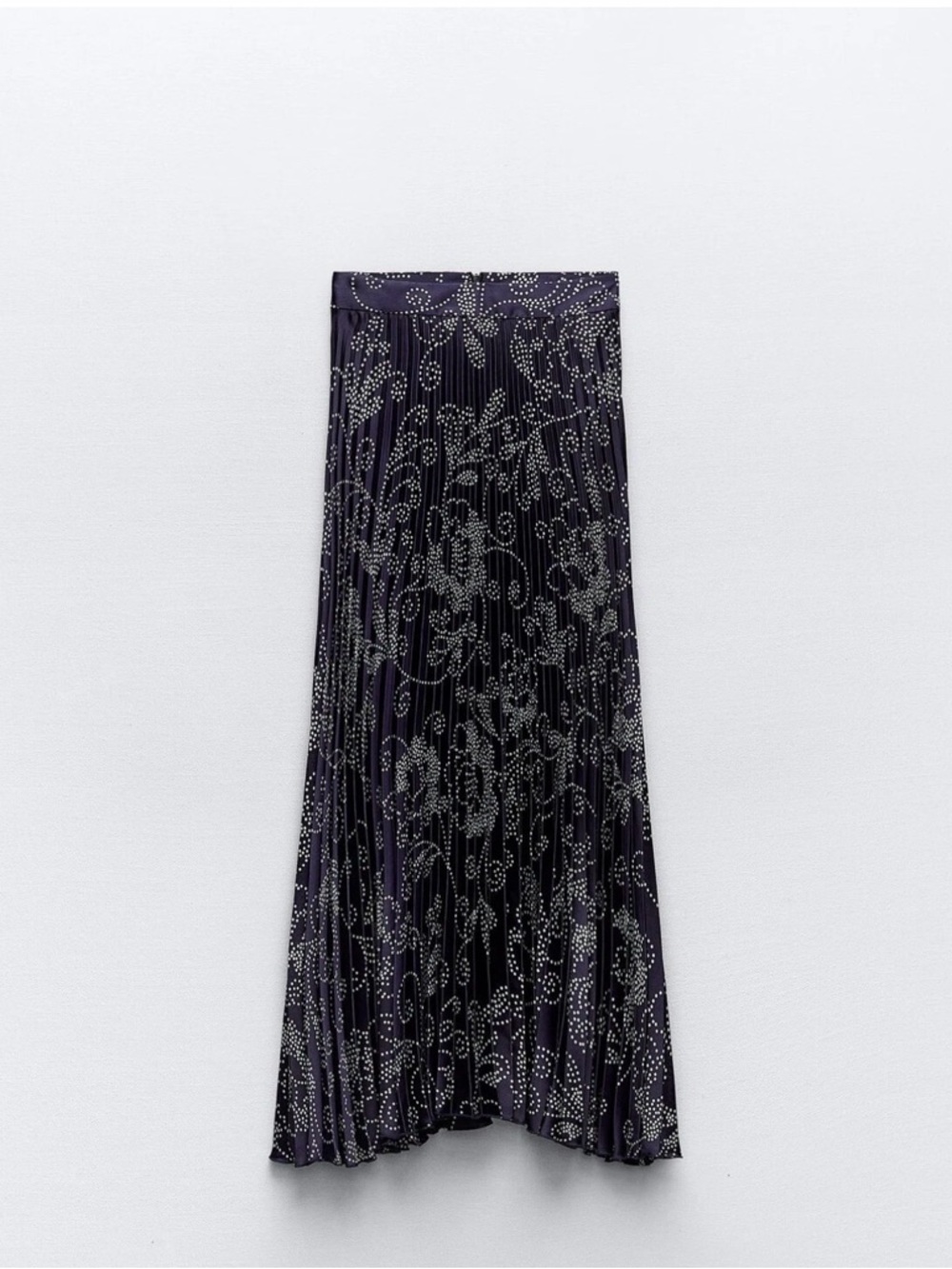 Zara Pleated Satin Dotted Floral Midi Skirt - Picture 3 of 8
